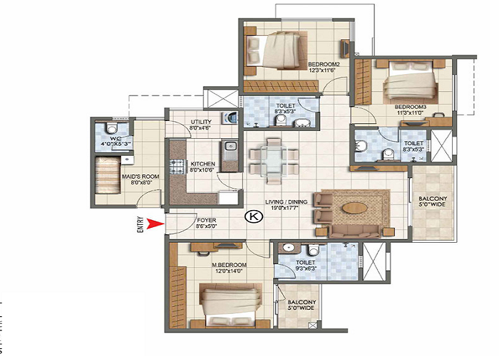 Sattva Lumina 3 BHK Floor Plan